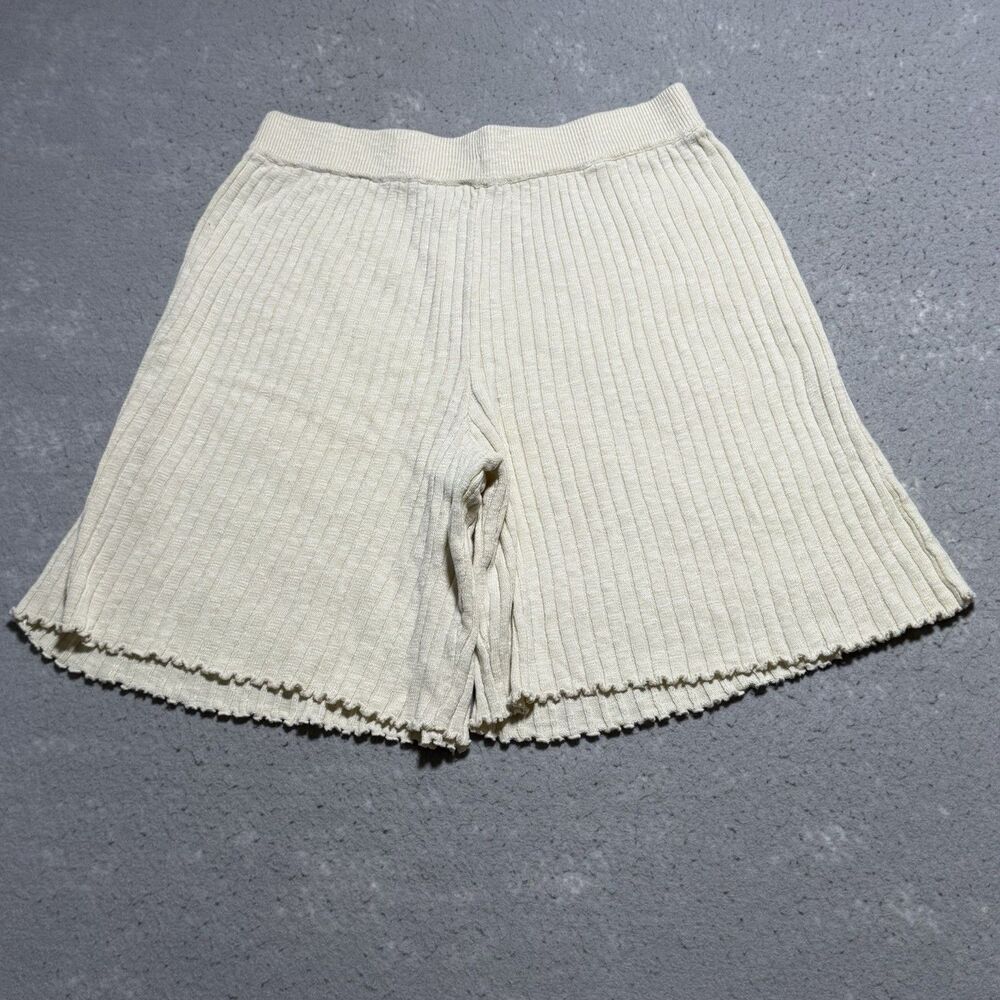 Free People Beach Shorts Women’s L Ivory High Waisted Raw Edge Cotton Knit